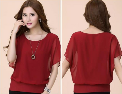 Plus Size Batwing Sleeve Chiffon Blouse for Women