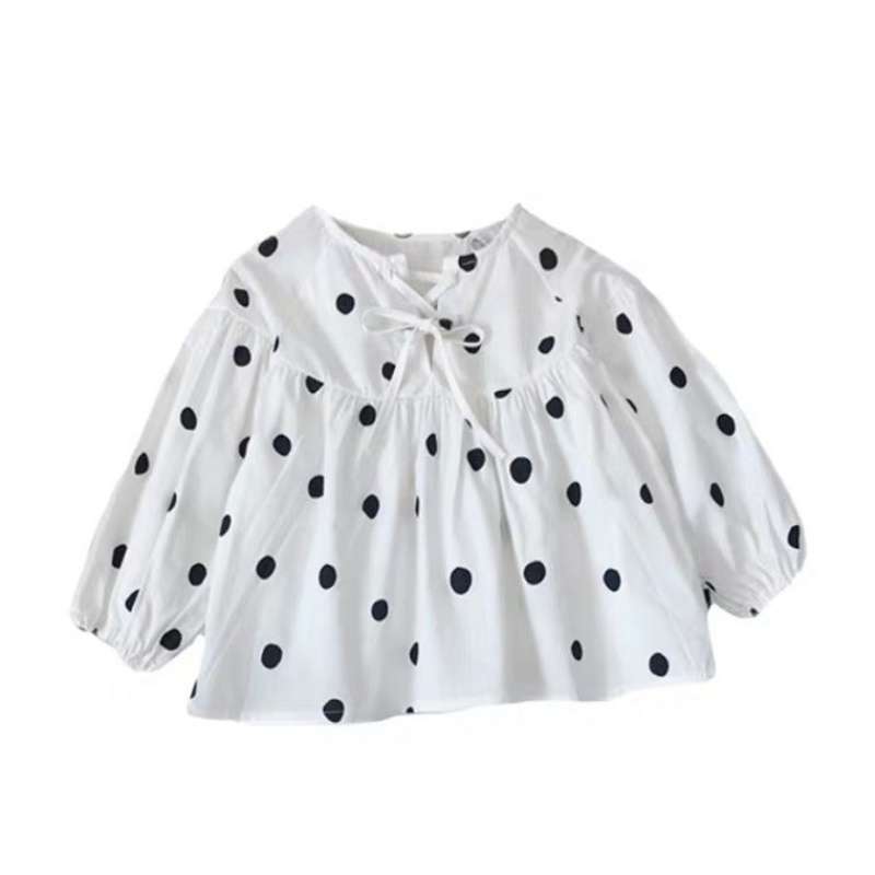 Polka Dot Baby Doll Long Sleeve Puff Sleeve Top