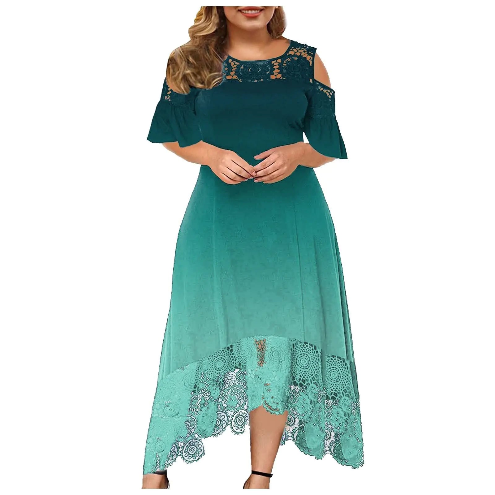 Trendy Plus-Size Gradient Lace Shoulder Dress for Women - Trendy Attic Store01