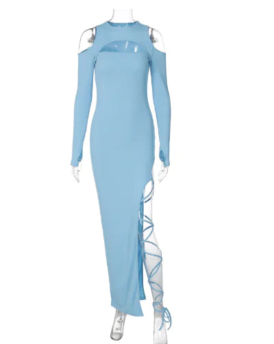 Women's Hollow-out Long Sleeve Split Dress Leggings