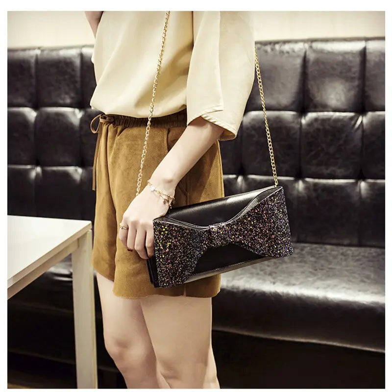 Bolso de mano de lentejuelas brillantes con cadena para mujer
