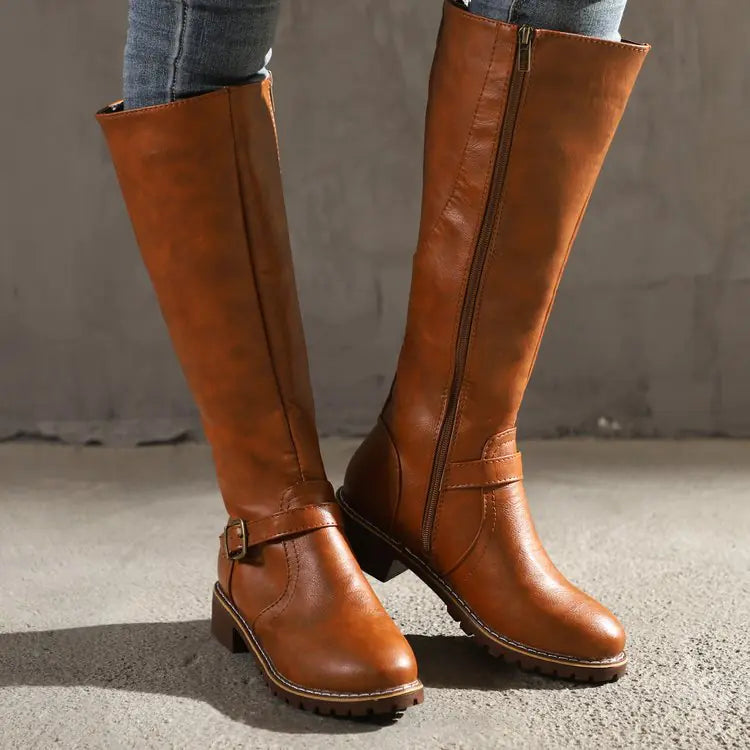 Women's Retro Knee-high Boots with Thick Heels - Trendy Attic Store01
