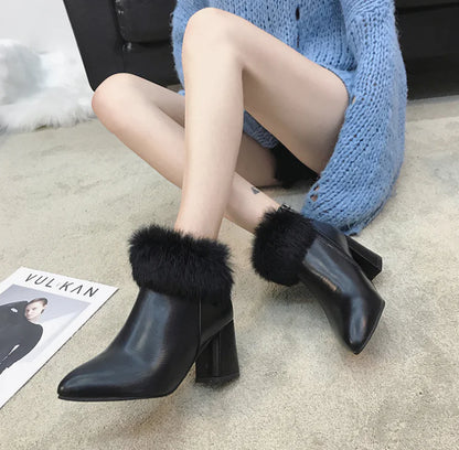 Winter High Heel Warm Women's Boots, Plush Ankle Boot