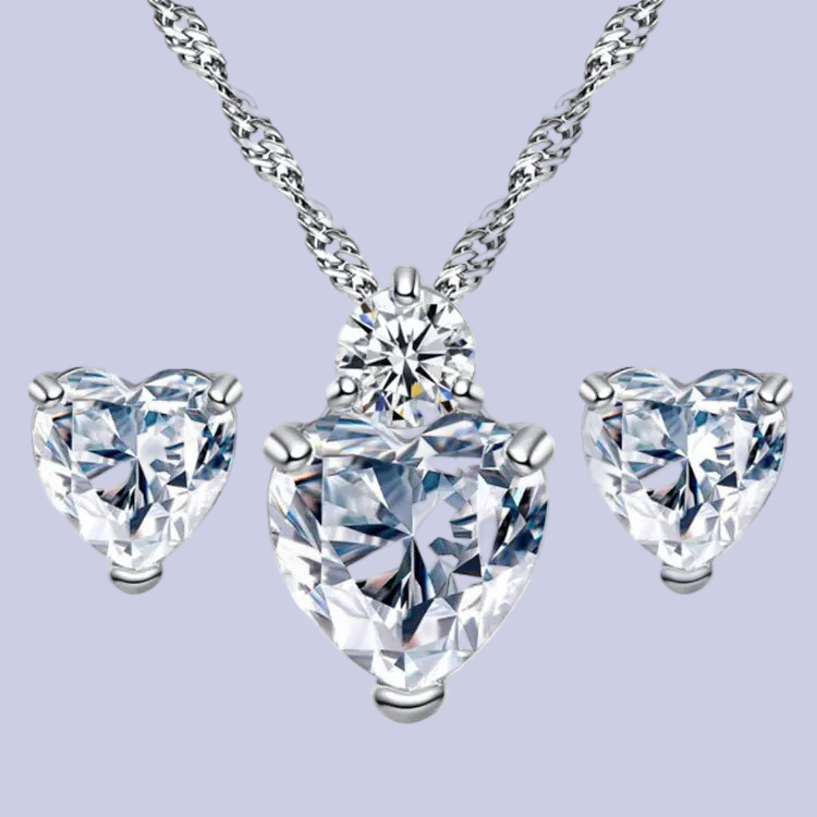 Heart-Shaped Zirconia Earrings and Necklace Set