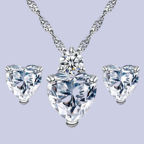 Heart-Shaped Zirconia Earrings and Necklace Set