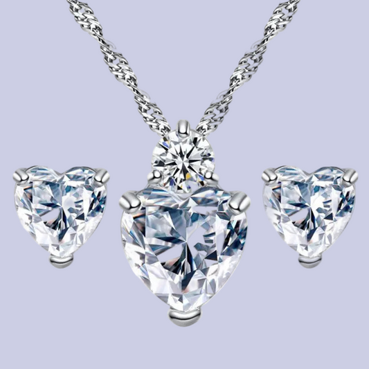 Heart-Shaped Zirconia Earrings and Necklace Set