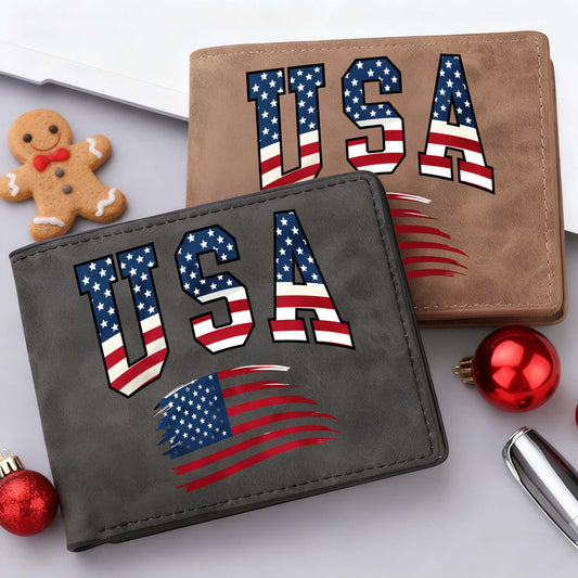 Men' Faux Leather Wallet with USA Flag & Stars Design