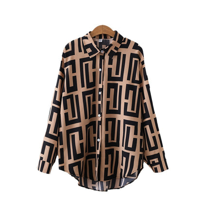 Fashion Floral Print Loose Long Sleeve Shirt for Women
