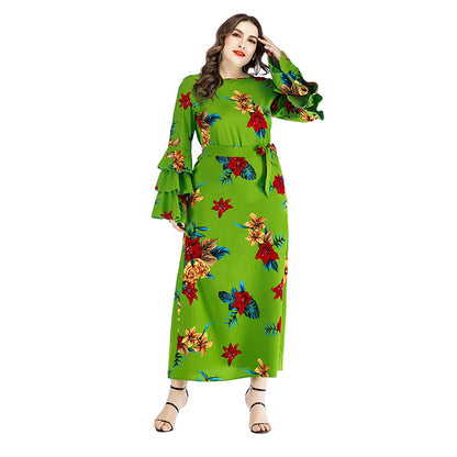 Plus Size Women's Dress with Ruffled Sleeves