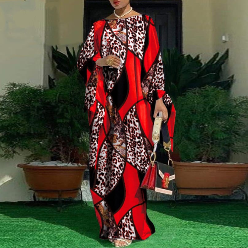 Plus Size Long Sleeve Printed Evening Dress