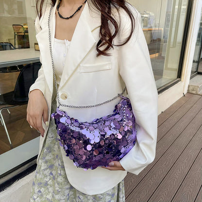 Sequin Bag Women  New Trendy Versatile Chain Solid One Shoulder Bags