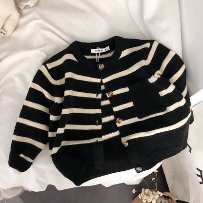 Girls' Soft Striped Waxy Cardigan Sweater