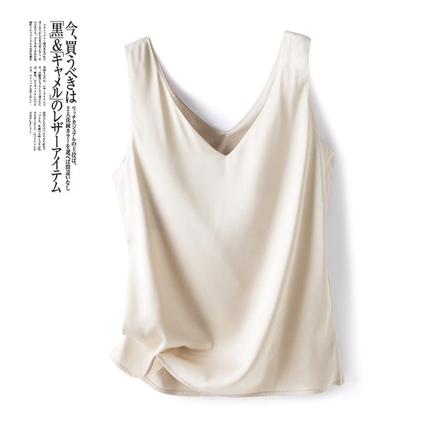 Versatile Women's Solid Silk Satin Tank Top