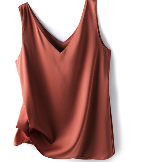 Versatile Women's Solid Silk Satin Tank Top