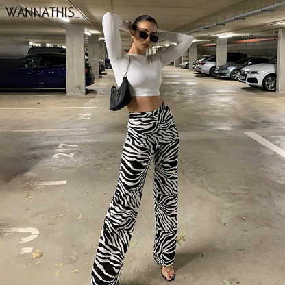 Zebra Print Wide-Leg Pants for Women