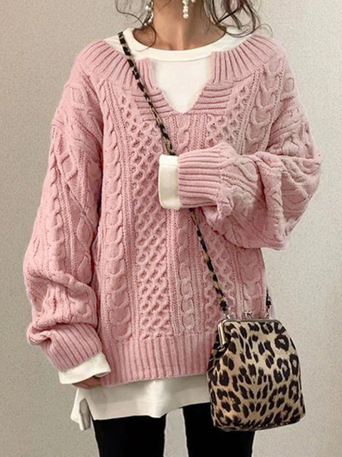 Chic Women's Knitted V-Neck Sweater for Autumn Winter