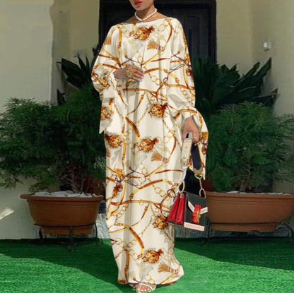 Plus Size Long Sleeve Printed Evening Dress