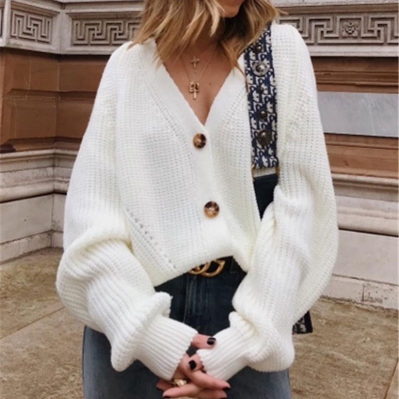 Solid Color Button Cardigan Sweater Knitwear