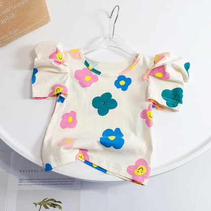 Summer Floral T-shirts for Kids - Short Sleeve Cotton