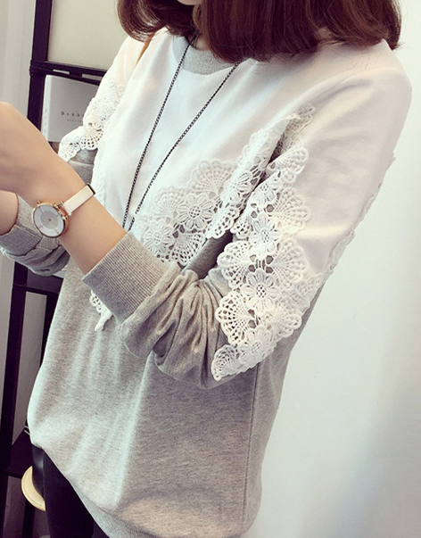 Plus Size Loose Long Sleeve Sweater with Lace Detail