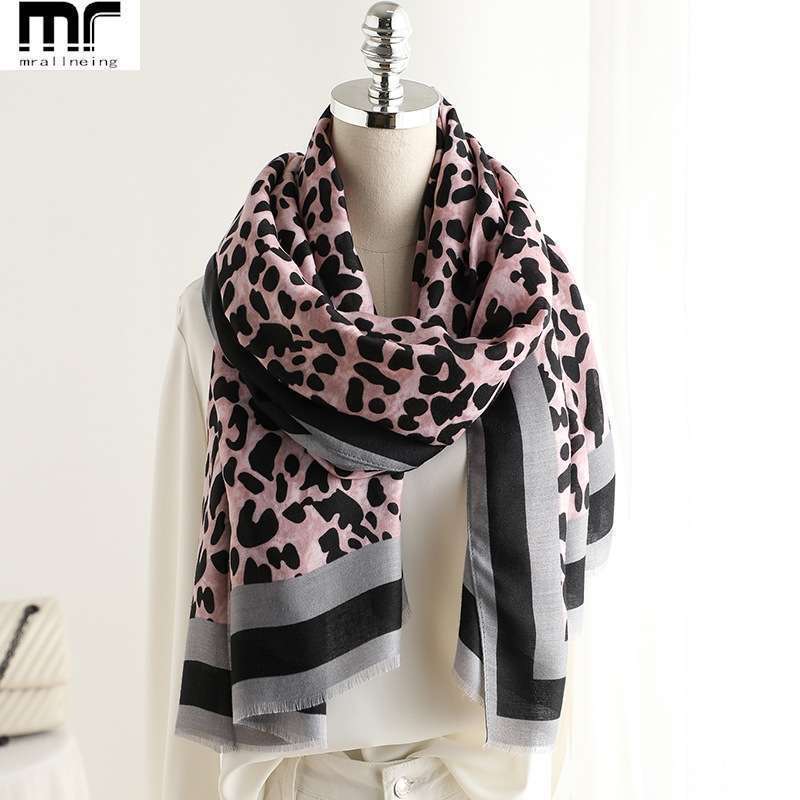 Women's Cotton Linen Leopard Print Scarf for Fall/Winter