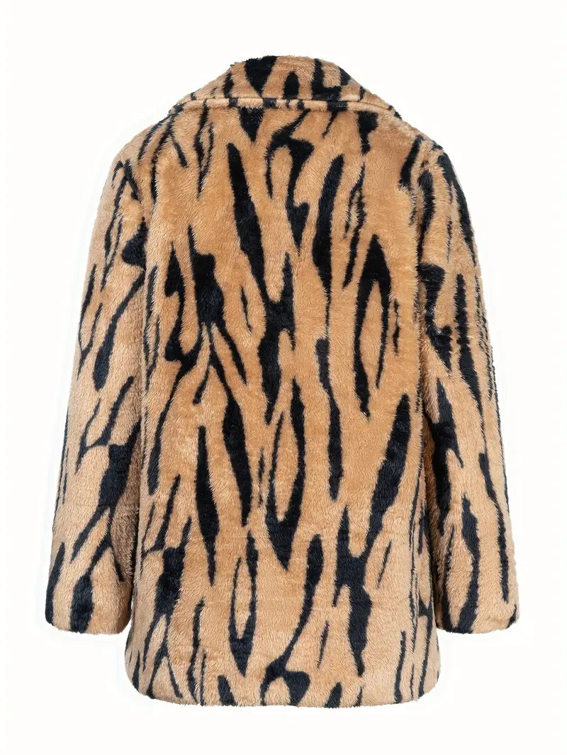 Women's Winter Tiger Stripe Faux Fur Jacket