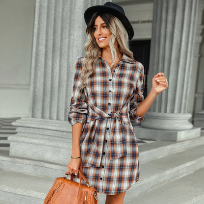Plaid Drawstring Waist Dress for Women in Fashion