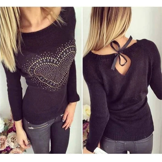 Casual Versatile Sweater for Women - Heart Knit Top