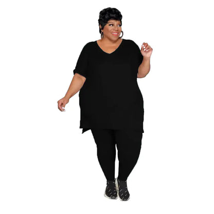 Plus Size Women's Spring Summer T-Shirt and Pants Set