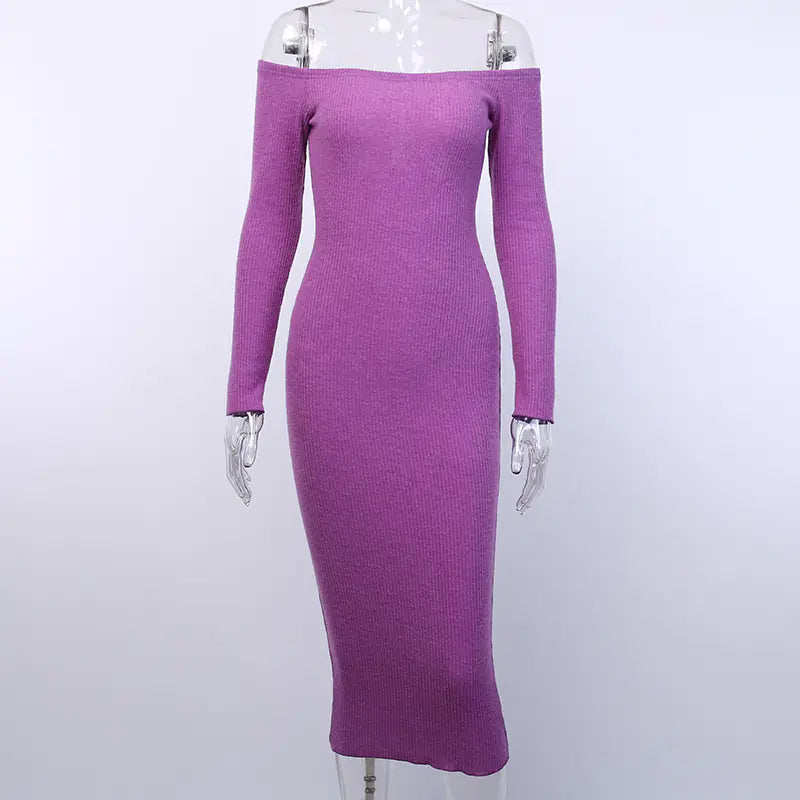 Off-Shoulder Long Sleeve Bodycon Dress for Women