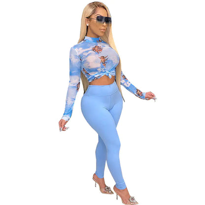 Spring Summer Women's Knitted Print Two-Piece Set