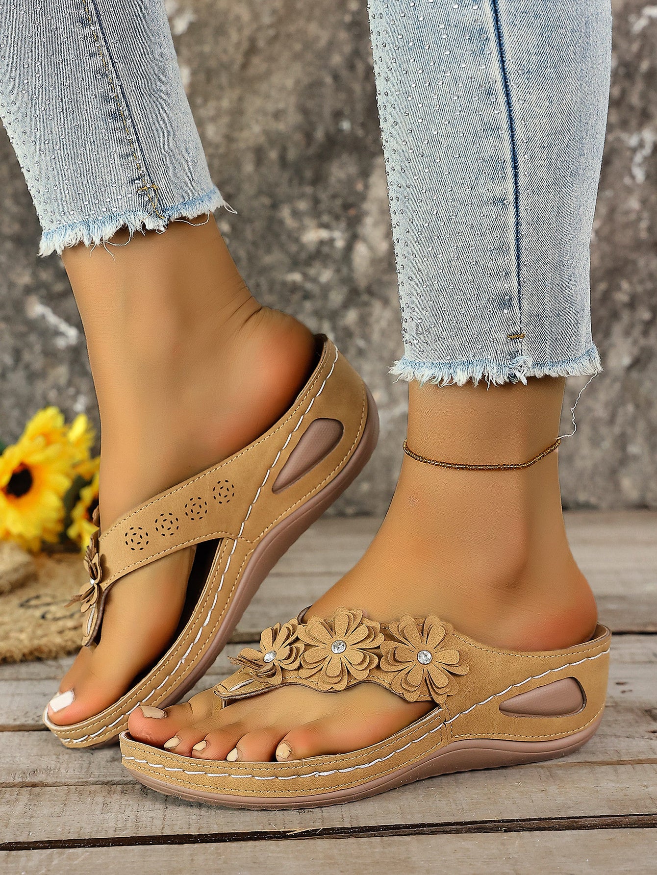 Floral Platform Flip-Flops for Women