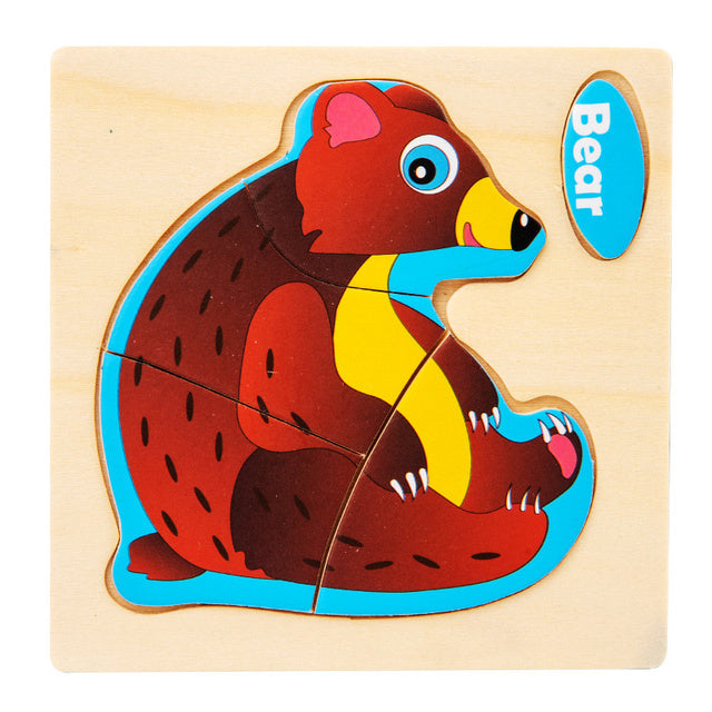 3D Wooden Cartoon Animal Traffic Puzzle for Kids
