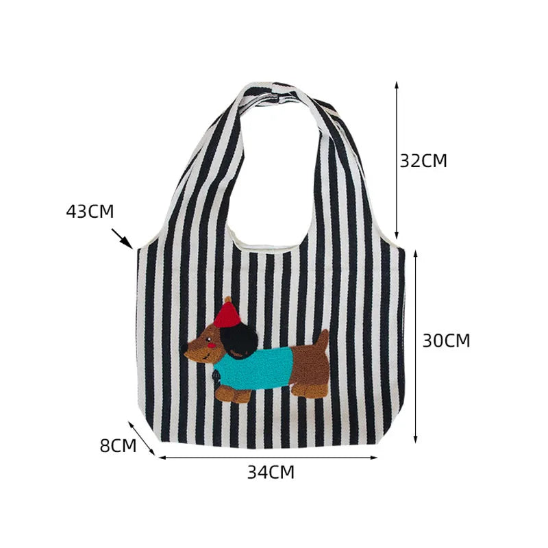 Higher Cute Dog Embroidery Women's Shoulder Bag Large Capacity