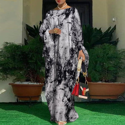 Plus Size Long Sleeve Printed Evening Dress