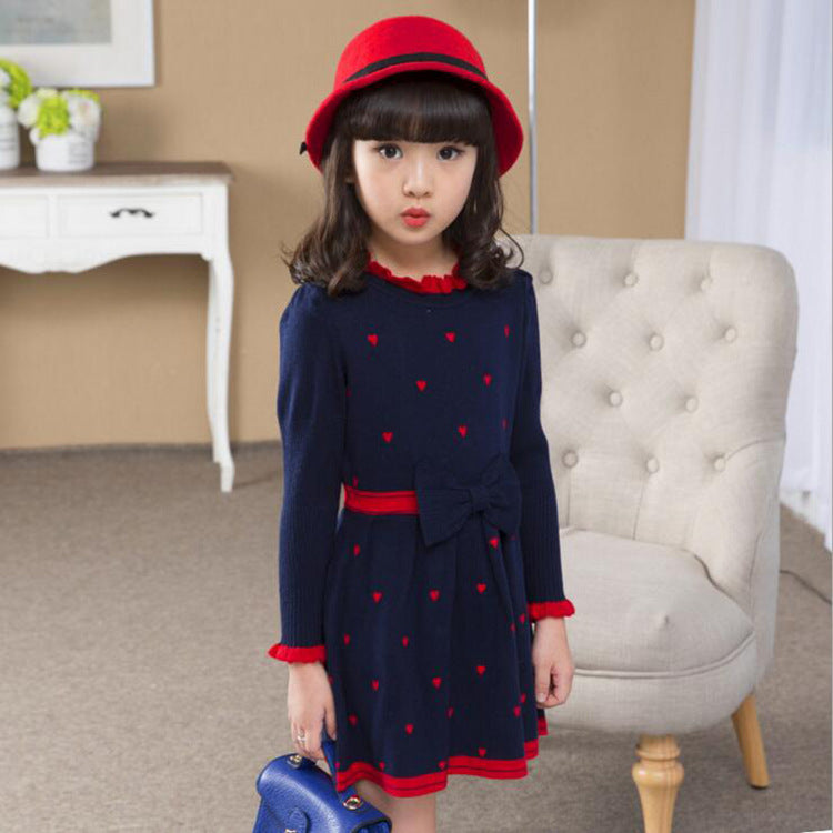 Princess Long-Sleeved Bow Stitching Sweater Dress