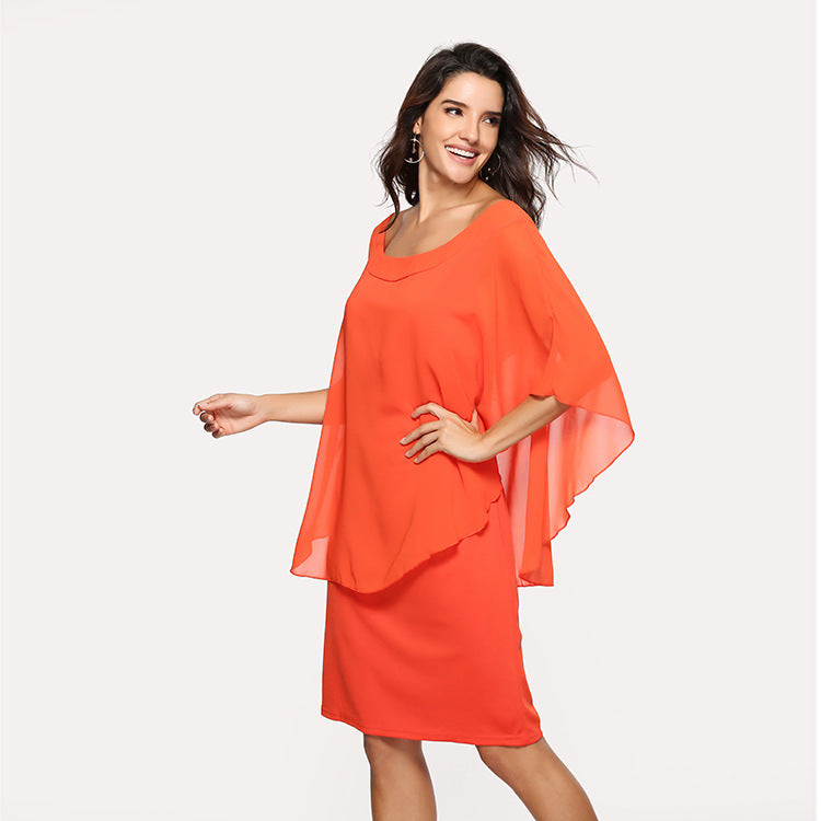 Plus Size Women's Chiffon Dress with Layered Look