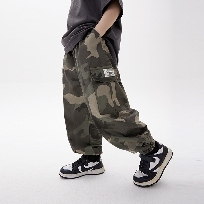 Boys' Autumn Camouflage Cotton Cargo Pants