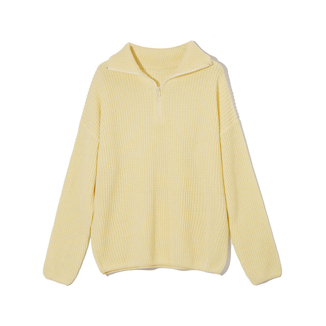 Women's Thick Casual Zipper Lapel Knit Sweater