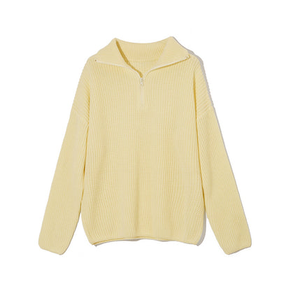 Women's Thick Casual Zipper Lapel Knit Sweater