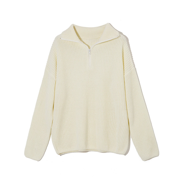 Women's Thick Casual Zipper Lapel Knit Sweater