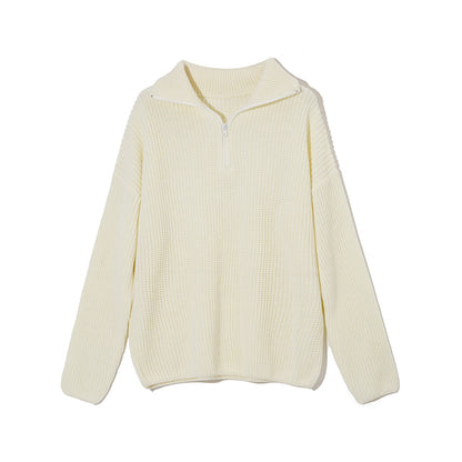 Women's Thick Casual Zipper Lapel Knit Sweater