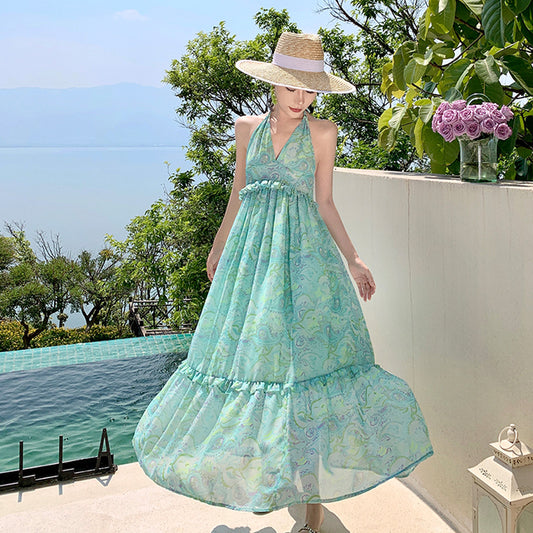 Backless Floral Print Beach Dress for Women