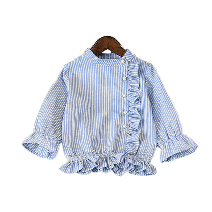 Girls' Long Sleeve Shirt with Ruffle Trim and Collar