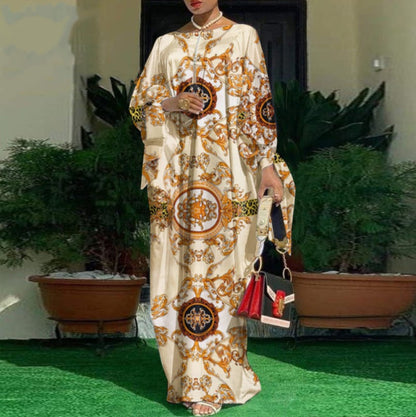 Plus Size Long Sleeve Printed Evening Dress