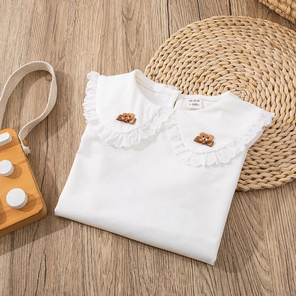 Girls' Long Sleeve Blouse with Ruffle Collar T-Shirt