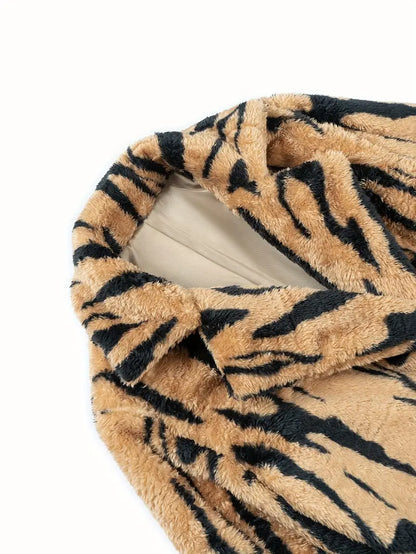 Women's Winter Tiger Stripe Faux Fur Jacket