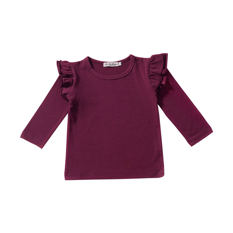 Multicolor Cotton Ruffle Sleeve T-Shirt for Girls
