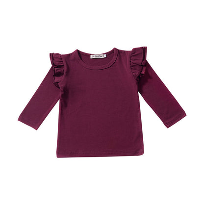 Multicolor Cotton Ruffle Sleeve T-Shirt for Girls