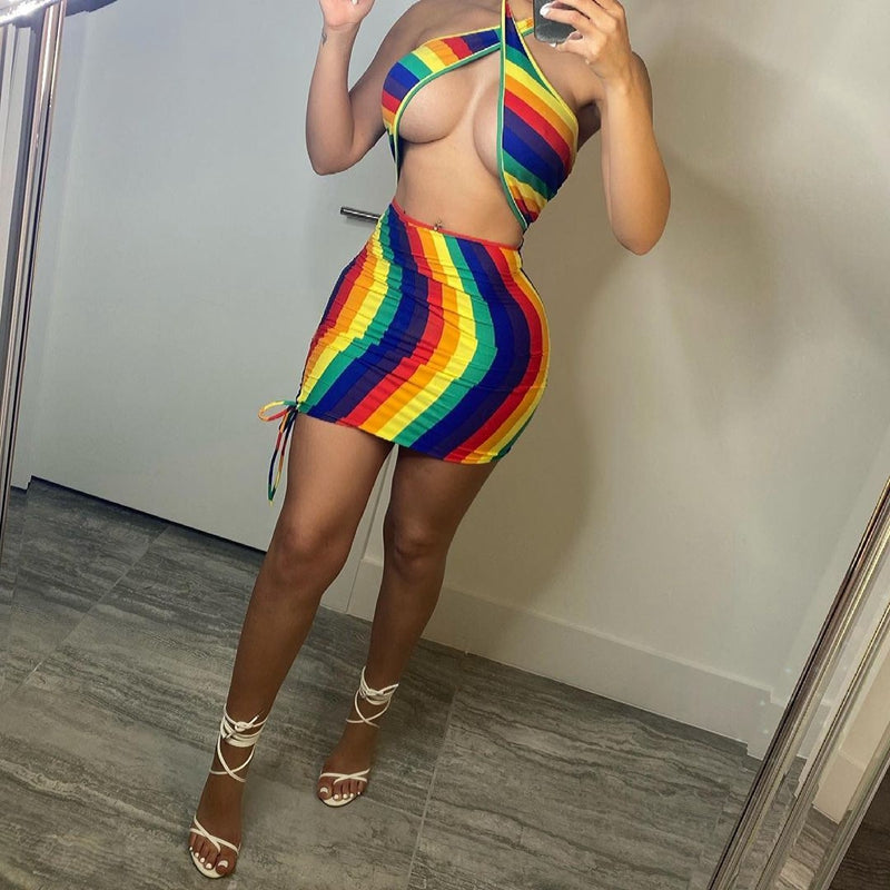 Backless Tie Dye Halter Bodycon Mini Dress